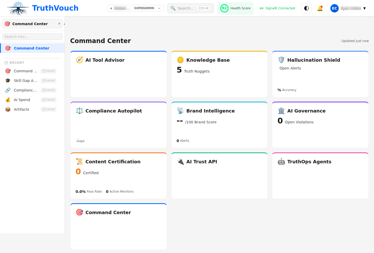 TruthVouch Command Center — platform overview
