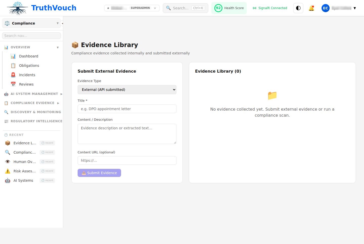 Compliance AI evidence and obligation assignment screen