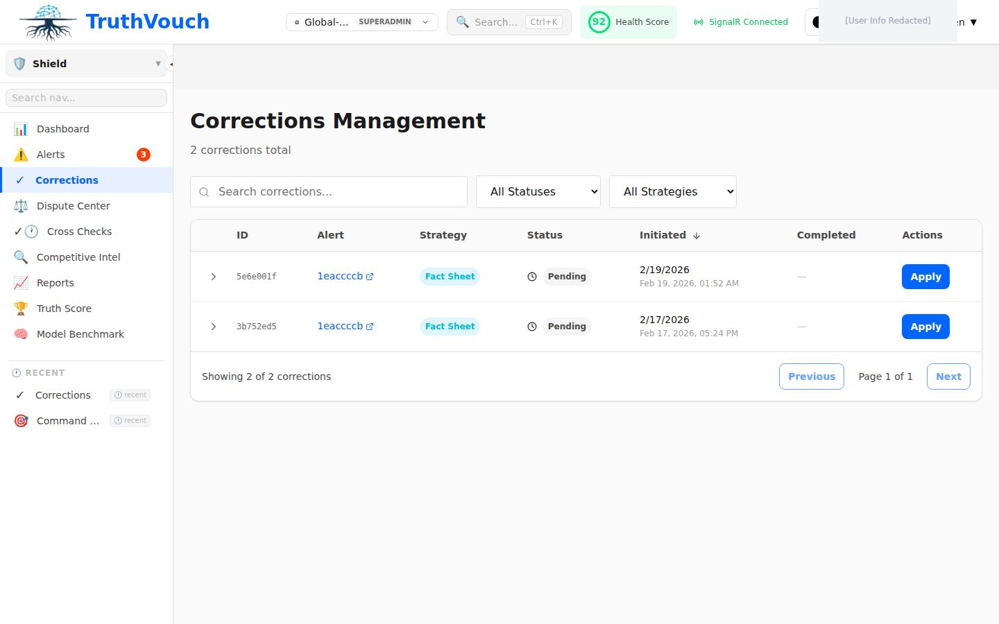Hallucination Shield corrections workflow configuration